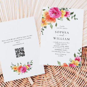 Invitation Mariage Festive rose vif Fleurs orange