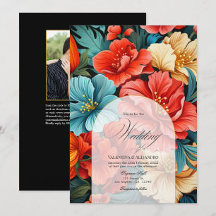 Invitation Mariage Fête Florale Colorée Photo et Code QR