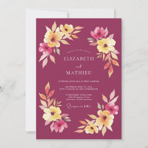 Invitation Mariage Feuillage Aquarelle Framboise