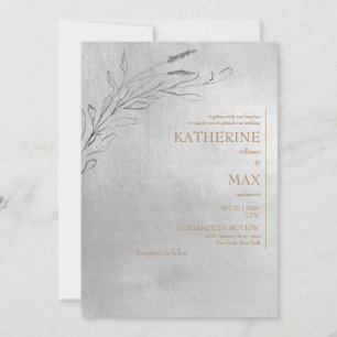 Invitation Mariage Feuillage Argent Métallisé & Or Sans Paren