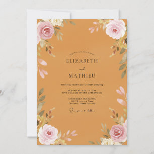 Invitation Mariage Feuillage Peint à l'Ocre Doré