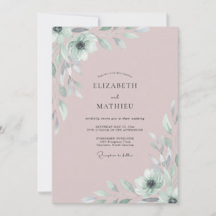 Invitation Mariage Feuillage Peint de Rosé
