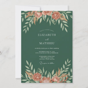 Invitation Mariage Feuillage Peint en Terracotta