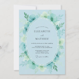 Invitation Mariage Feuillage Peint Luxe Aqua
