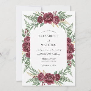 Invitation Mariage Feuillage Pivoine Baie