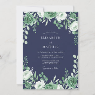 Invitation Mariage Feuillage Sérénité Navy