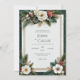 Invitation Mariage Feuillage Tropical Doré Aiguille de Pin