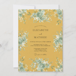 Invitation Mariage feuille aquarelle moutarde