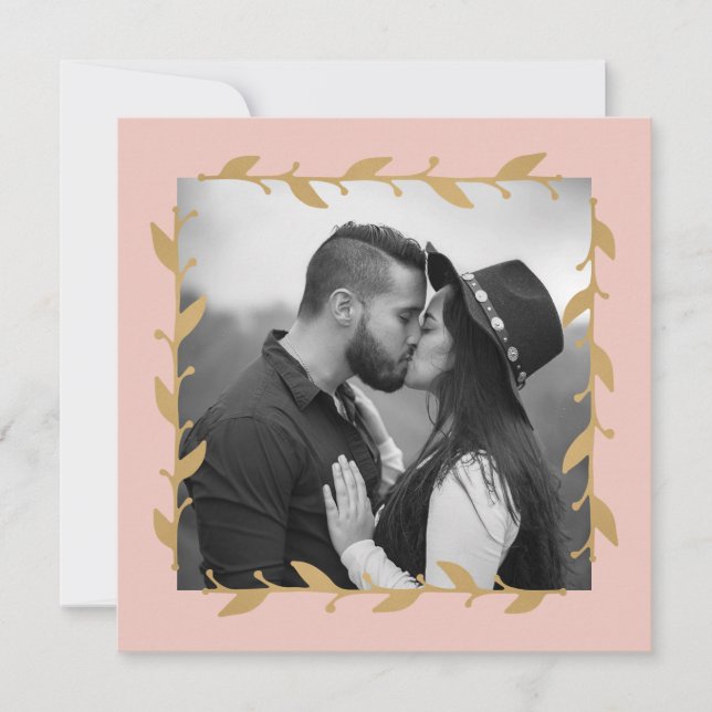 Invitation Mariage Feuille Blush Modern Photo Gold (Devant)