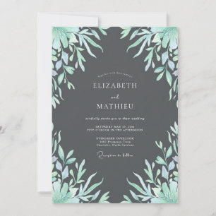 Invitation Mariage feuille Charbon de mer