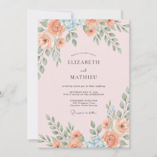Invitation Mariage Feuille Ciel Abricot