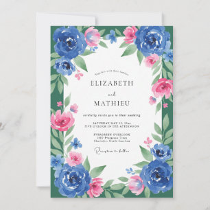 Invitation Mariage Feuille Cobalt Fuchsia