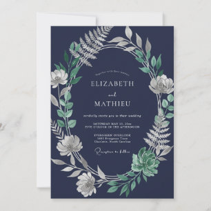 Invitation Mariage Feuille d'Argent de Minuit
