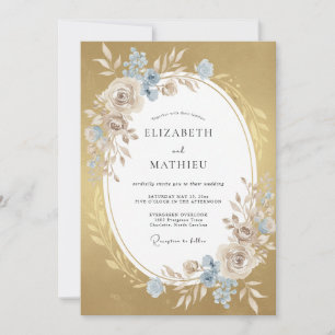 Invitation Mariage feuille de bleuet dorée
