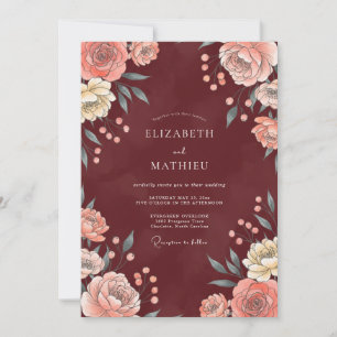 Invitation Mariage feuille de corail de Bourgogne