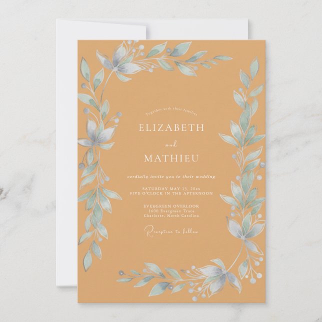 Invitation Mariage Feuille de Glace Ambre (Devant)