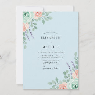 Invitation Mariage Feuille de Lavande Pêche