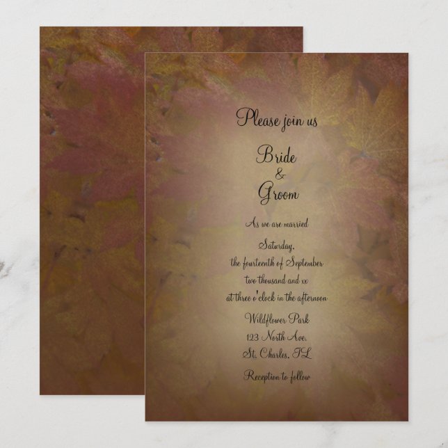 Invitation Mariage Feuille de l'érable de couleur automne (Devant / Derrière)