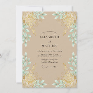 Invitation Mariage feuille de menthe aquarelle Champagne