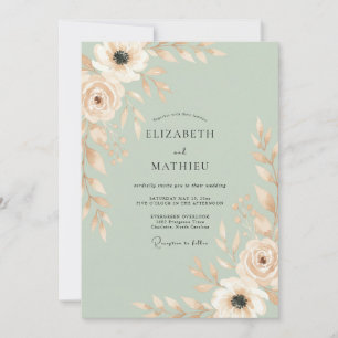 Invitation Mariage Feuille de Menthe Champagne Rosé