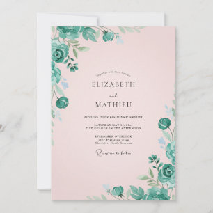 Invitation Mariage Feuille de Menthe Rose Pâle