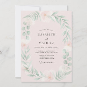 Invitation Mariage Feuille de Menthe Rose Pâle