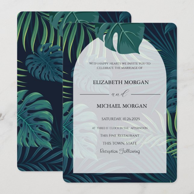 Invitation Mariage Feuille de palme exotique (Devant / Derrière)