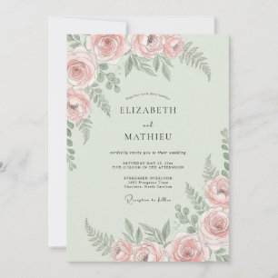 Invitation Mariage Feuille de Pêche Menthe