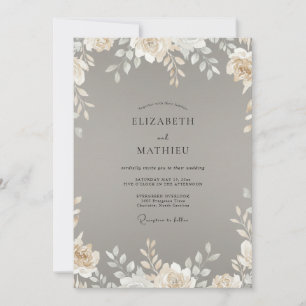 Invitation Mariage Feuille de Taupe Ivoire