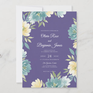 Invitation Mariage feuille de teal améthyste