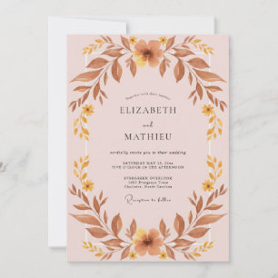 Invitation Mariage Feuille de Terre de Sienne Mauve