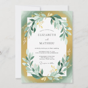 Invitation Mariage Feuille de Thé Vert Doré