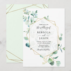 Invitation Mariage Feuille de verdure géométrique or