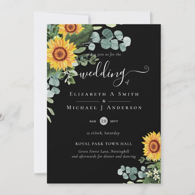 Invitation Mariage Feuille des tournesols rustiques Eucalyptu (Devant)