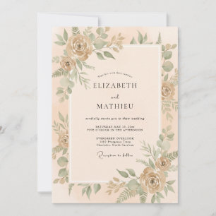 Invitation Mariage feuille d'eucalyptus abricot