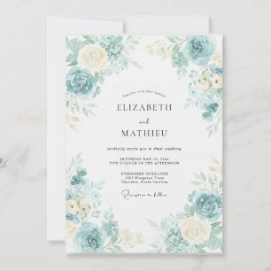 Invitation Mariage Feuille d'Ivoire Aqua