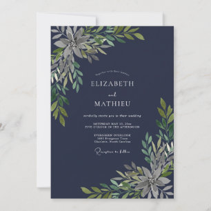 Invitation Mariage Feuille d'Olive de Minuit