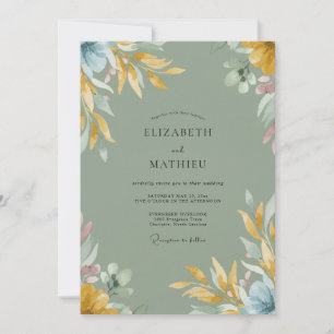 Invitation Mariage feuille d'olive moutarde