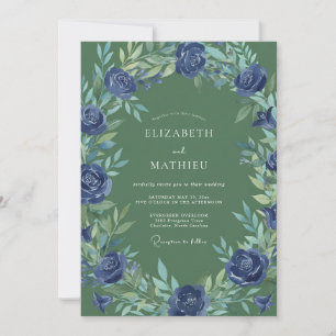 Invitation Mariage Feuille d'Olivier Indigo