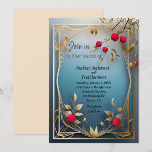 Invitation Mariage feuille d'or aux pommes rouges