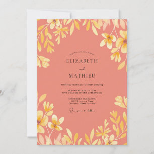 Invitation Mariage feuille d'or saumon