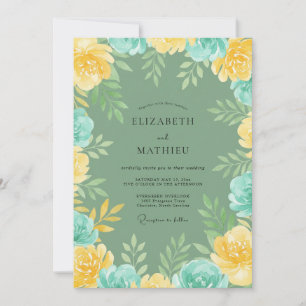 Invitation Mariage feuille dorée Aqua Champagne