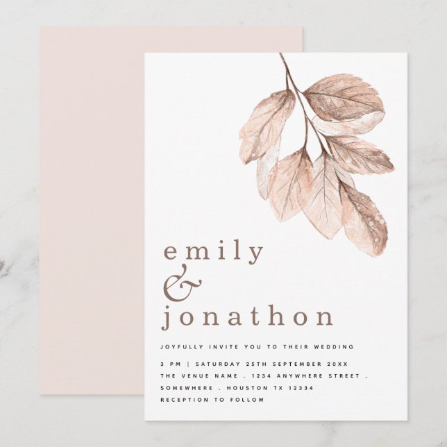 Invitation Mariage Feuille élégant moderne (Devant / Derrière)