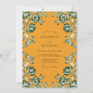 Invitation Mariage feuille émeraude ambre