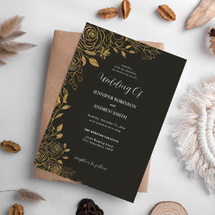 Invitation Mariage Feuille en or noir simple