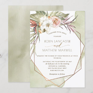 Invitation Mariage Feuille géométrique vert tropical