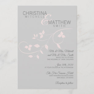 Invitation Mariage Feuille gris rose pâle sur mesure