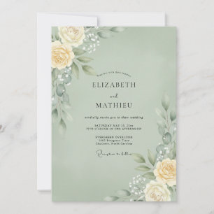 Invitation Mariage feuille ivoire écume de mer