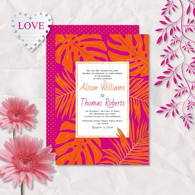Invitation Mariage feuille magenta et orange (Créateur téléchargé)