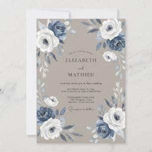 Invitation Mariage feuille morte ardoise